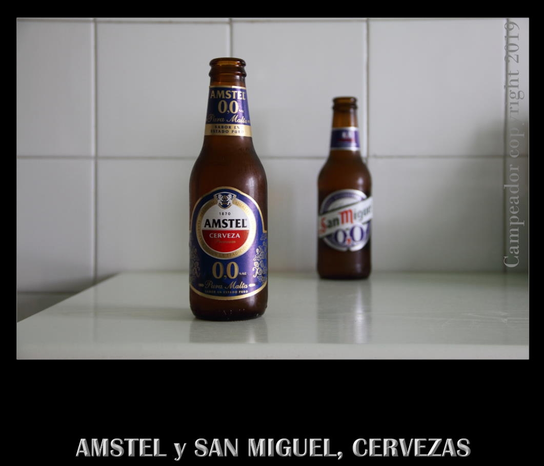 Amstel y San Miguel, cervezas.  Amstel and San Miguel, beers. Photo by Mario Cid (Campeador)